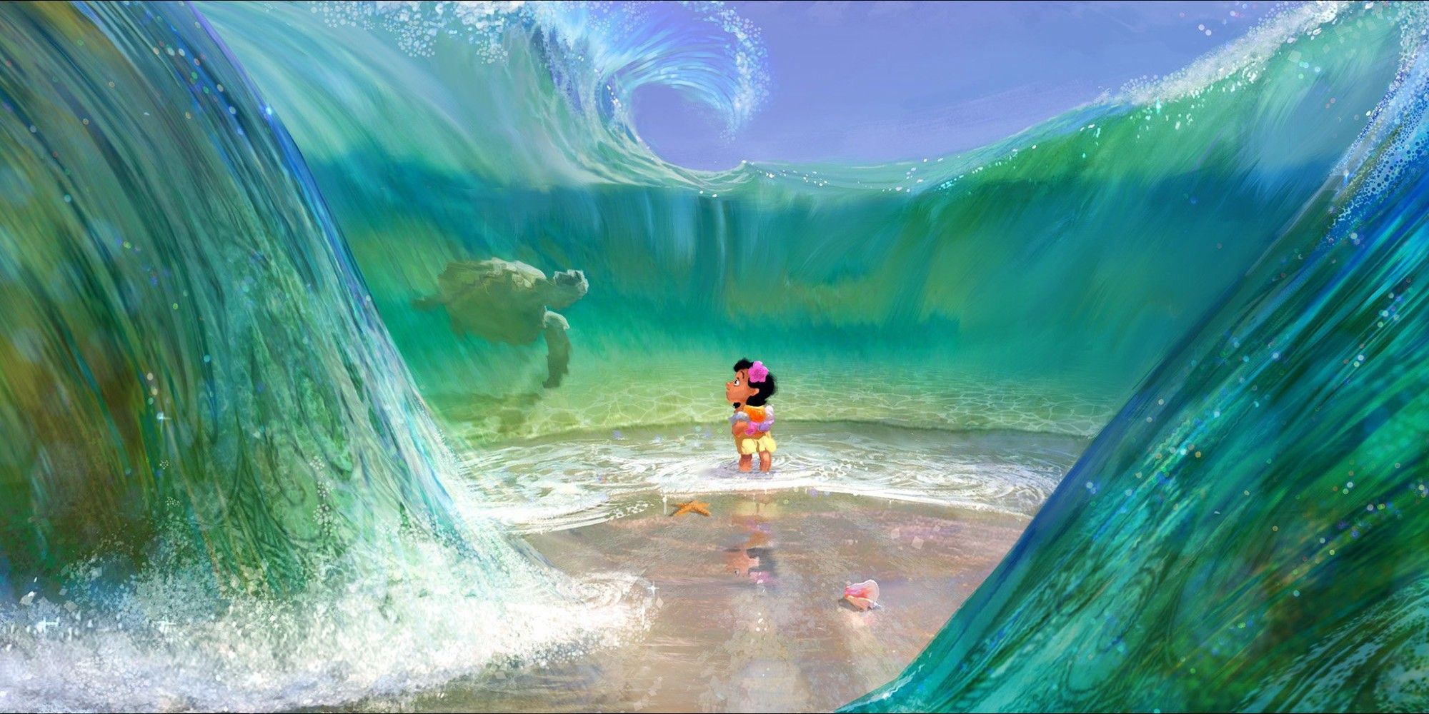 Moana surrounded by ocean