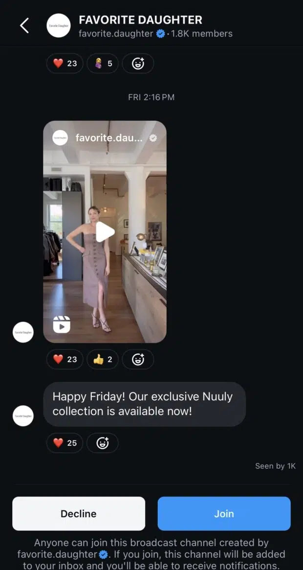 Favorite Daughter broadcast channel on Instagram