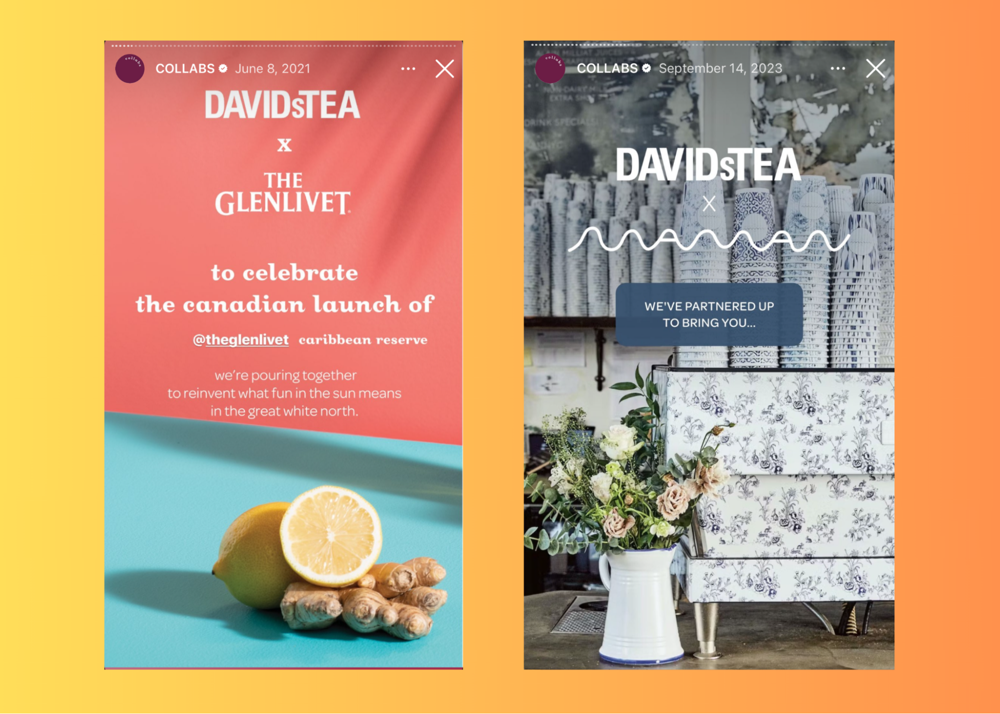 David's Tea posts celebrating collabs and partnerships.