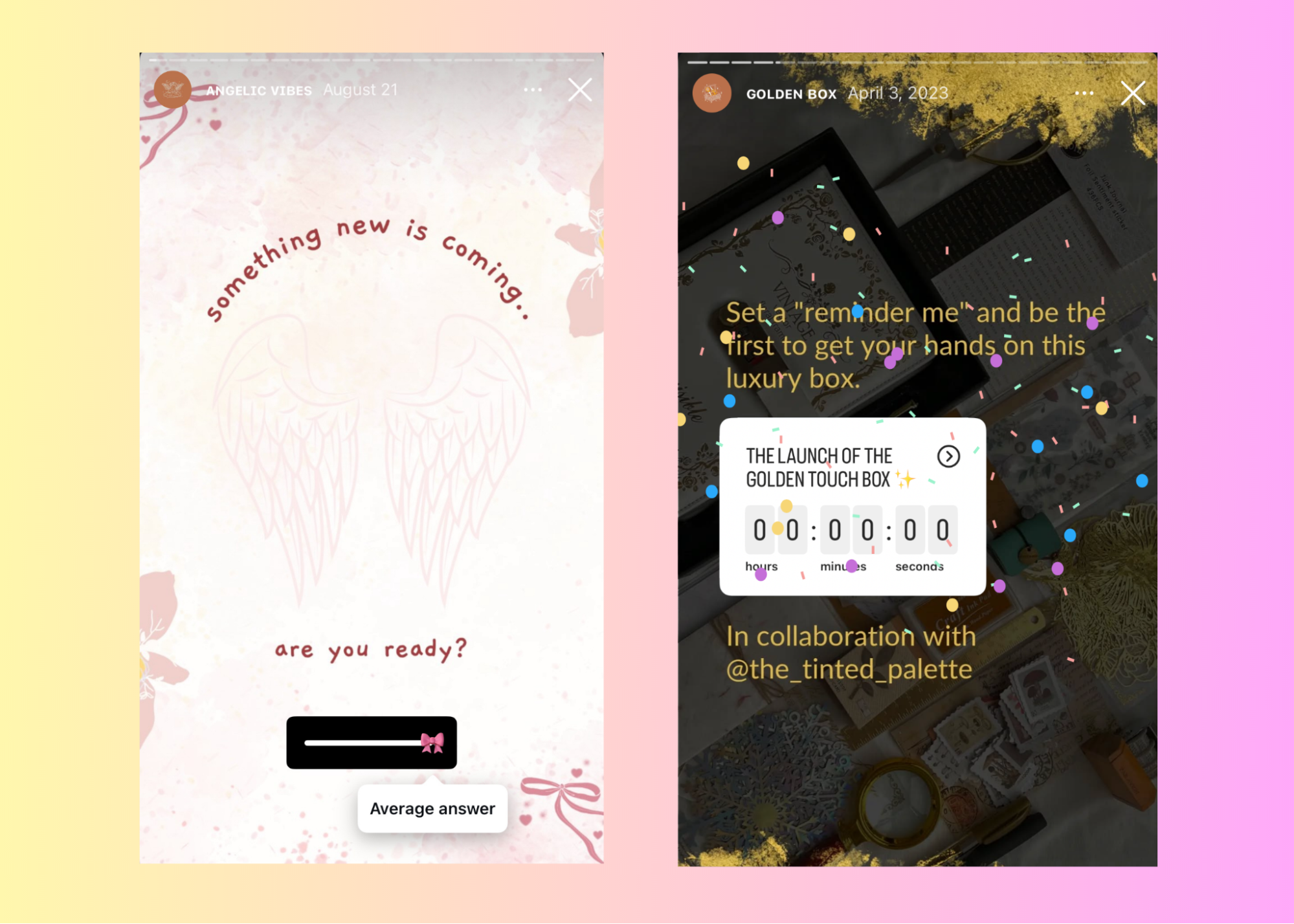 Mobile screens with countdown clocks and text to tease product launches.