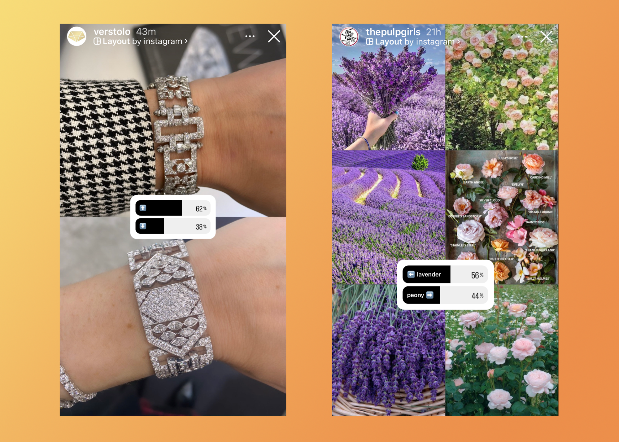 Nue supplement overlaid with the question 'what supplements do you take daily?'. Hexclad pans and fried eggs overlaid with a question about pan techniques.