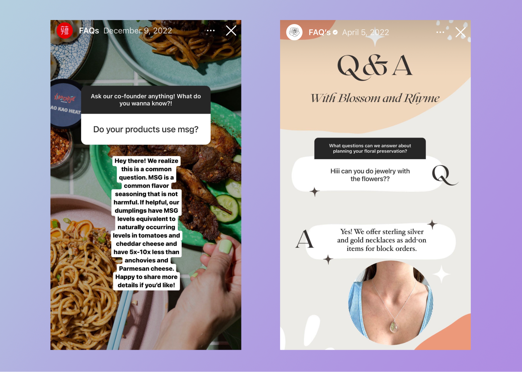 Xio Chi Ji image answering MSG questions and Blossom and Rhyme question and answer panel.